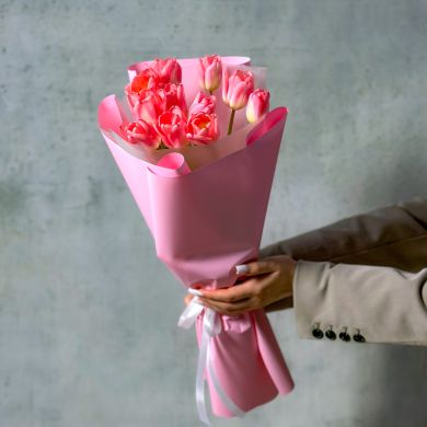 Комбо 11 розовых тюльпанов, игрушка